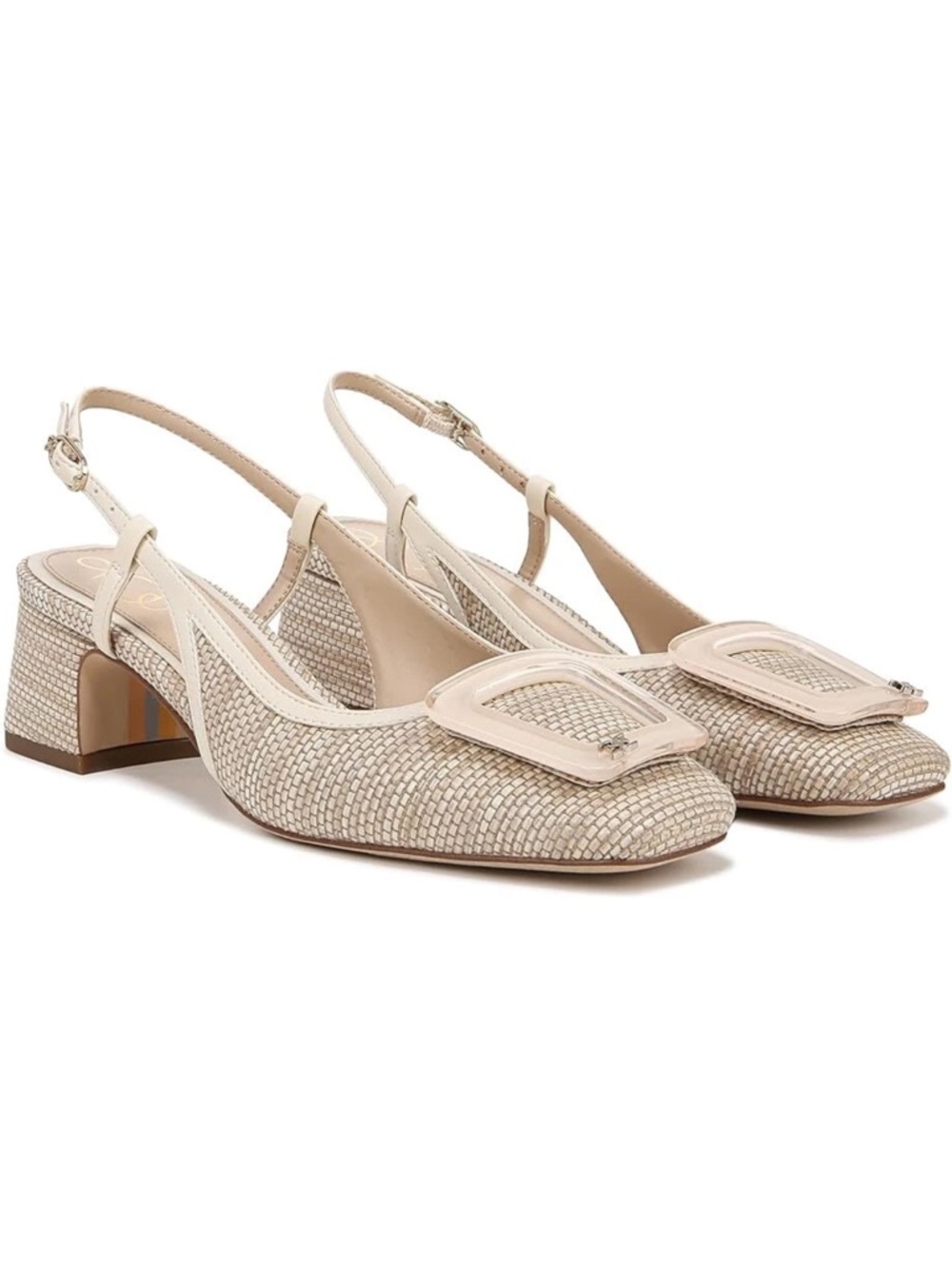 Sam Edelman Tracie Beige‎ Woven Slingback Block Heel Pumps NEW 8.5